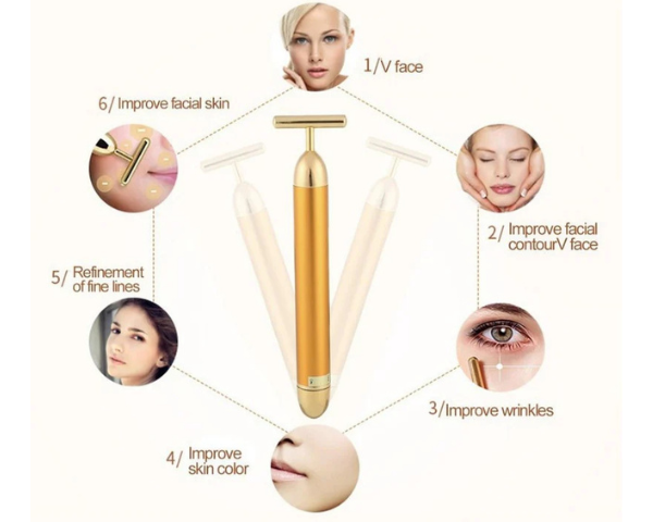 24K Gold Energy Beauty Bar Facial Massager | T-Shaped Face Massage Tool