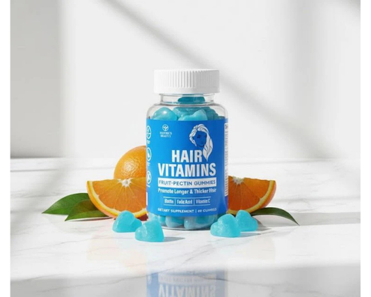 Nature's Beauty biotin hair vitamin gummies in a convenient 60-count bottle.