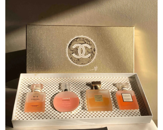 Chanel women's fragrance collection with four 25ml mini perfume bottles.