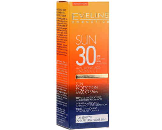 Eveline Sun Cream SPF 30+ (50ml) for daily sun protection and skin defense.