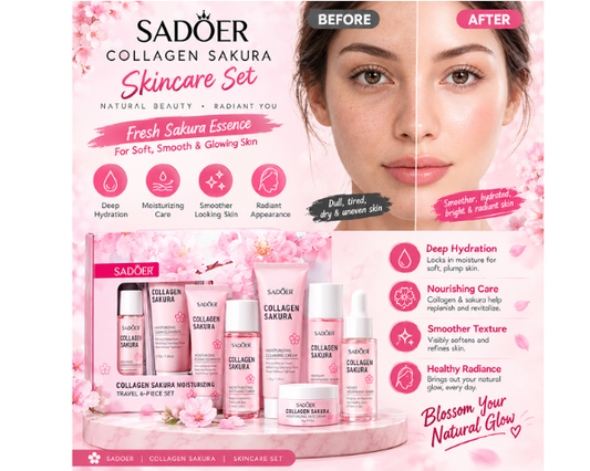 Collagen Sakura 6pcs skincare set for a daily facial care routine