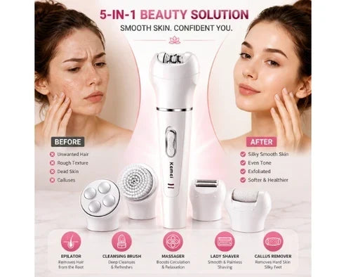 Rechargeable beauty grooming device with multiple attachments