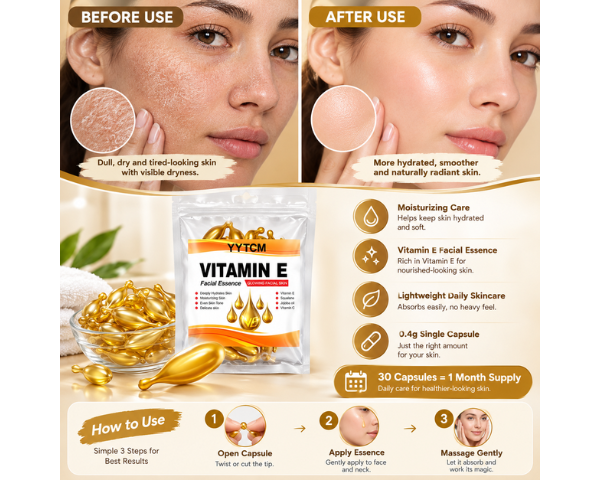 Vitamin E capsule essence with plant squalane and Vitamin C for hydrating skincare