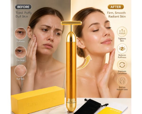 24K Gold T-Bar Energy Massager - Vibrating Facial & Neck Care Tools UAE