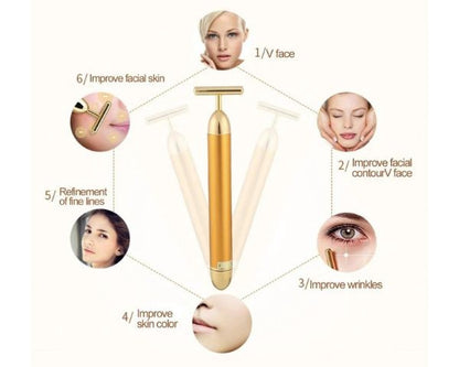 24K Gold T-Bar Energy Massager - Vibrating Facial & Neck Care Tools UAE