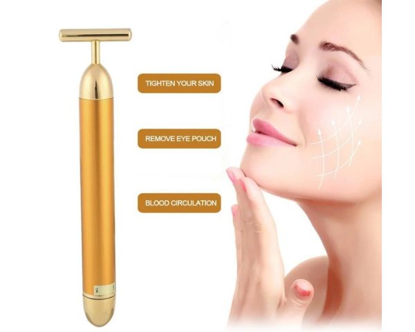 24K Gold T-Bar Energy Massager - Vibrating Facial & Neck Care Tools UAE