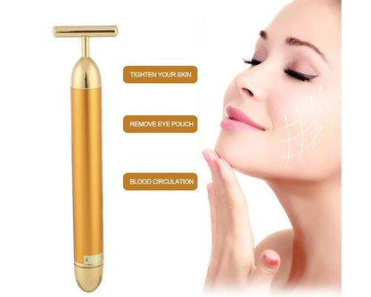 24K Gold T-Bar Energy Massager - Vibrating Facial & Neck Care Tools UAE