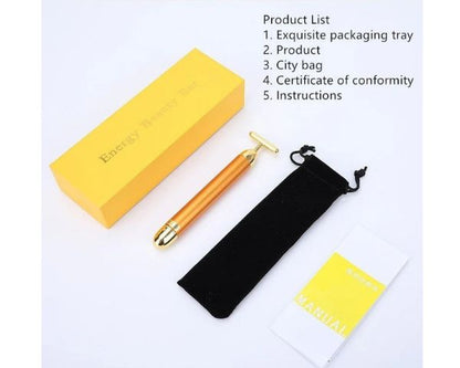 24K Gold T-Bar Energy Massager - Vibrating Facial & Neck Care Tools UAE