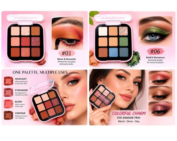 Ushas Sweet Day 9 Color Eyeshadow Palette - Long Lasting Makeup Kit Set