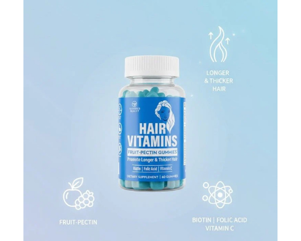 Nature's Beauty Hair Vitamins Gummies | Biotin | 60 Fruit-Pectin Gummy