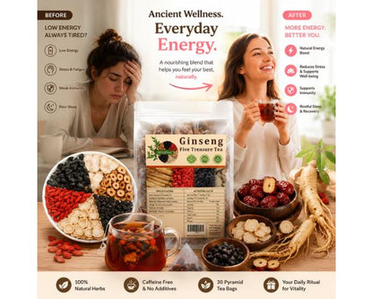 Ginseng Five Treasure Herbal Tea Bags - Natural Wellness Drink Pack Set