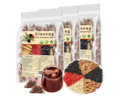 Ginseng Five Treasure Herbal Tea Bags - Natural Wellness Drink Pack Set