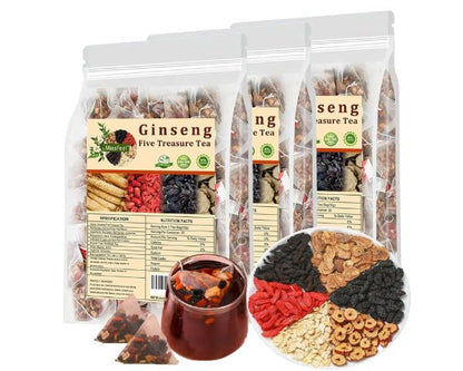 Ginseng Five Treasure Herbal Tea Bags - Natural Wellness Drink Pack Set