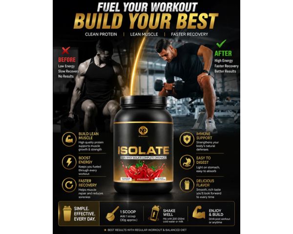 NP Nutrition 100% Whey Isolate Complete Strawberry Protein Powder 1000g