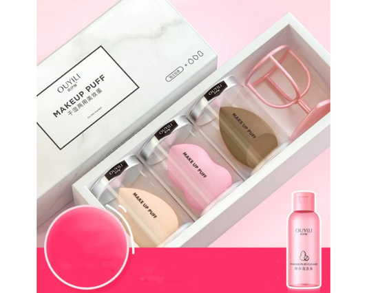 Beauty blender makeup egg collection with soft sponges and powder puffs for flawless makeup.