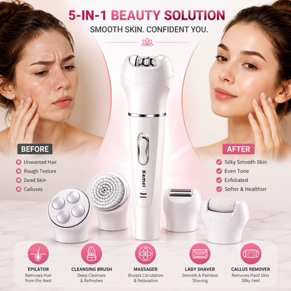 Kemei KM-2199 5-in-1 Beauty Tools Kit | Facial Cleansing, Epilator & Lady Shaver