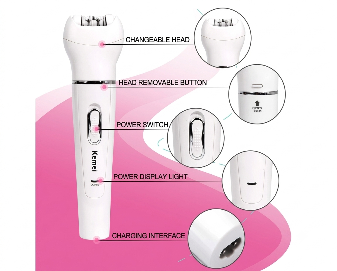 Kemei KM-2199 5-in-1 Beauty Tools Kit | Facial Cleansing, Epilator & Lady Shaver