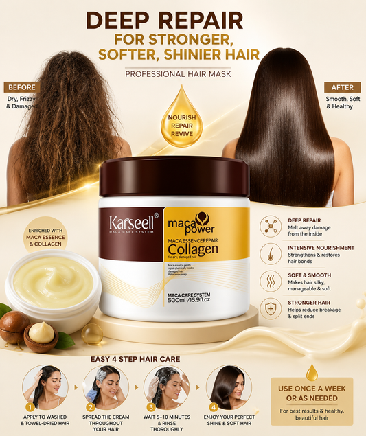 Collagen hair treatment with a 500ml formula for daily hair nourishment and care.