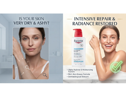 Eucerin Skincare Collection featuring advanced cleanser and hydrating lotion for dry skin.