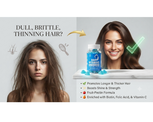 Nature's Beauty Hair Vitamins Gummies with biotin and 60 fruit-pectin gummies for daily hair care.