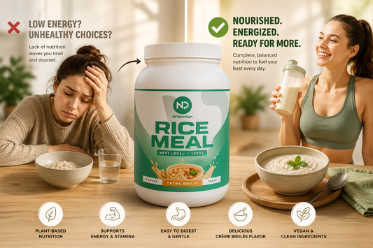 NP Nutrition Rice Meal vegan powder with delicious Creme Brulee flavor.