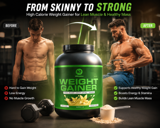 NP Nutrition Weight Gainer NXT Vanilla mass gainer powder in a 2500g container.