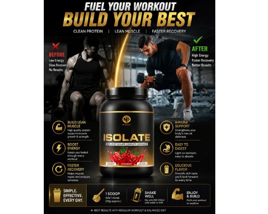 NP Nutrition 100% Whey Isolate Complete Strawberry protein powder in a 1000g container.