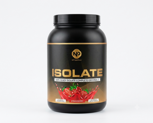 NP Nutrition whey isolate protein with delicious strawberry flavor in a 1000g pack.
