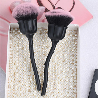 Portable Soft Makeup Brush with PU Case – Plastic Handle Face Powder & Blush Brush (Black/Rose Gold)
