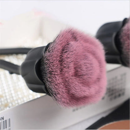 Portable Soft Makeup Brush with PU Case – Plastic Handle Face Powder & Blush Brush (Black/Rose Gold)
