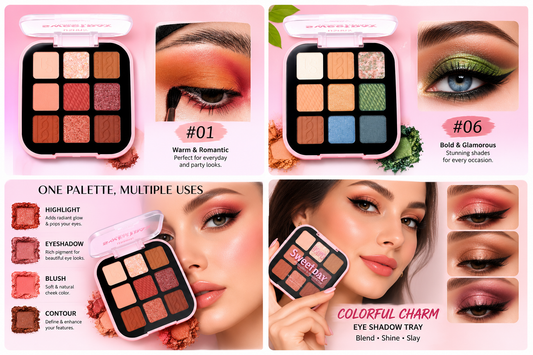 Ushas Sweet Day 9 Color Eyeshadow Palette with long-lasting shades for everyday makeup.
