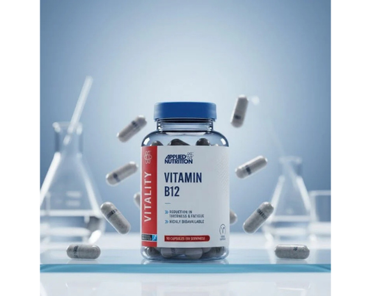 Applied Nutrition Vitamin B12 supplement in a convenient bottle with 90 veggie capsules.